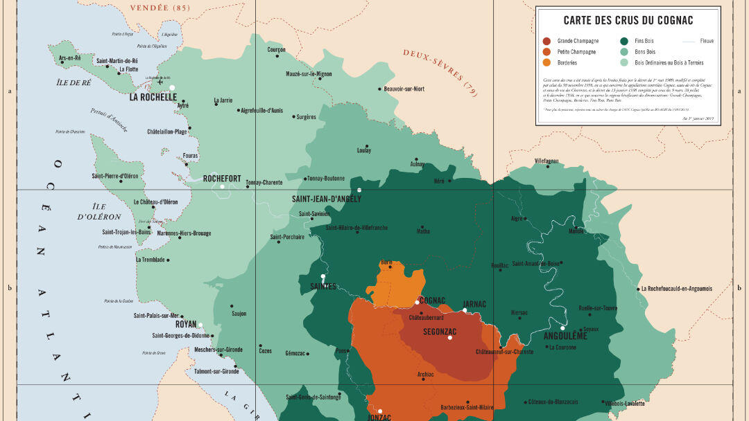 Carte des crus de l'appellation cognac